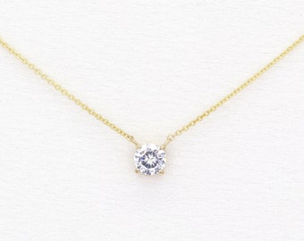 0.5ct Solitaire Diamond Necklace / Solid 14k Gold Lab Grown Diamond Necklace / Prong Set Necklace / Solitaire Necklace /Dainty Necklace