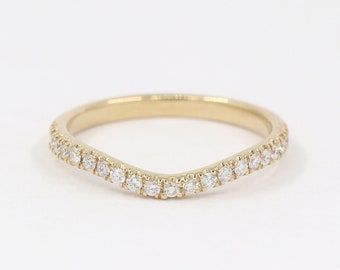 14K Diamond Curved Band / Diamond Wedding Band / Contour Band / Diamond Ring / Matchable Band Ring / Stackable Ring / Yellow Gold