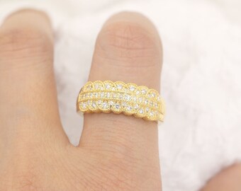 14K Diamond Art Deco Wedding Band / Diamond Ring / Diamond Band / Diamond Big Band / Unique Band / Rose Gold / Promise Ring