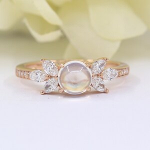 14K 1CT Moonstone Diamond Engagement Ring / Moonstone Bridal Ring / Diamond Wedding Ring / White Gold / Anniversary Ring / Moonstone Ring