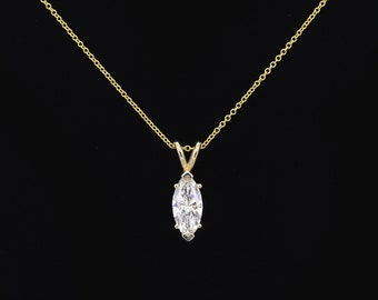 1.0ct Marquise Diamond Necklace / 14k Gold Lab Grown Diamond Necklace / Prong Necklace / Solitaire Necklace