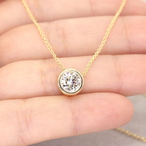 1 CT Lab Diamond Bezel Solitaire Necklace / 14k Solid Gold Necklace / Lab Grown Diamond Necklace / Bezel Necklace / IGI Certified Necklace
