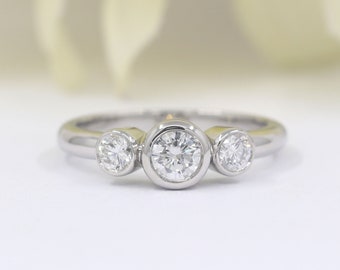 14K 3 Diamonds Bezel Bridal Ring / Diamond Bezel Ring / Simple Diamond Ring / Diamond Engagement Ring / Diamond Band / Promise Ring