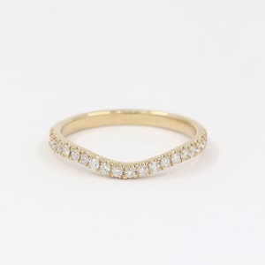 14K Gold Diamond Curved Wedding Band: Stackable Contour Ring