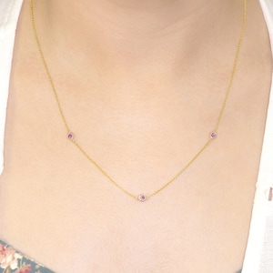14K Yellow Gold Ruby By The Yard Necklace: Minimalist Bezel Necklace