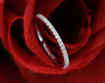 14K Diamond Half Eternity Wedding Band / Diamond Ring / Diamond Simple Band / Stackable Ring / Matchable Band Ring / Yellow Gold