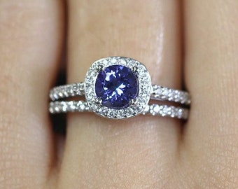 14K 1CT Tanzanite Diamond Bridal Ring / Tanzanite Engagement Ring / Diamond Bridal Ring / White Gold / Anniversary Ring / Wedding Ring Set