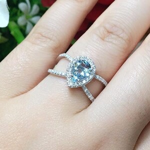 14K 1.2CT Aquamarine Diamond Engagement Ring / Aquamarine Engagement Ring / Diamond Wedding Ring / White Gold / Anniversary Ring