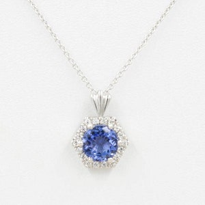 Collier diamant tanzanite hexagonal 14 carats / collier diamant / pendentif tanzanite / collier tanzanite / or blanc / collier pour femme image 1