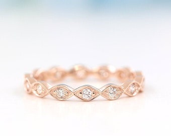 14K Diamond Full Eternity Wedding Band / Diamond Ring / Diamond Wedding Band / Art Deco Band / Rose Gold / Stackable Ring / Matchable Band