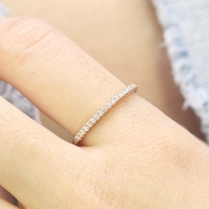 14K Diamond Half Eternity Wedding Band / Diamond Ring / Diamond Band / Stackable Ring / Wedding Band / Diamond Simple Band / Stacking Ring image 3