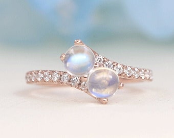 14K White Gold Moonstone Diamond Wedding Band: June Birthstone Ring