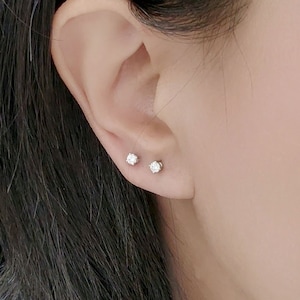 14K Gold Lab Diamond Stud Earrings: Dainty Round Brilliant Cut