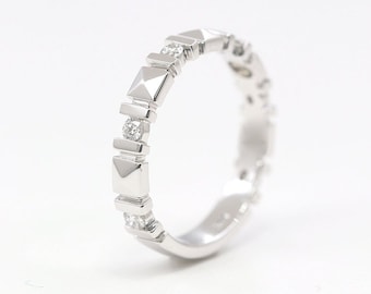 Bande de mariage en diamant 14K / Bande de diamant / Bande en forme de carré / Bande empilable / Bande unique / Bague en or blanc 14k / Bande en forme de barre