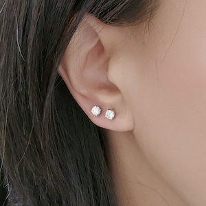 14K Gold Lab Diamond Stud Earrings: Dainty Round Brilliant Cut