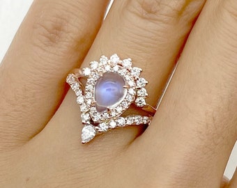 14K 1.2CT Moonstone Diamond Engagement Ring / Moonstone Wedding Ring / Diamond Bridal Ring / White Gold / Promise Ring