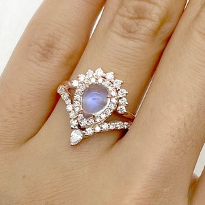 14K 1.2CT Moonstone Diamond Engagement Ring / Moonstone Wedding Ring / Diamond Bridal Ring / White Gold / Promise Ring
