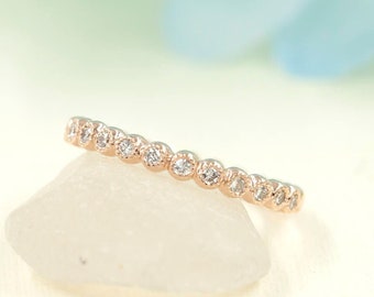 14K Diamond Beaded Wedding Band / Beaded Band / Diamond Wedding Band / Diamond Ring / Stackable Beaded Ring / Matchable Band Ring