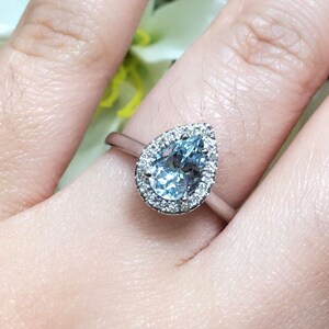 14K 1CT Aquamarine Diamond Engagement Ring / Aquamarine Engagement Ring / Diamond Wedding Ring / White Gold /Bridal Set / Promise Ring