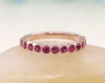 14K Ruby Bezel Wedding Ring / Ruby Band / Stackable Ring / Matchable Band Ring / Ruby Ring / Wedding Band / Yellow Gold / Promise Ring