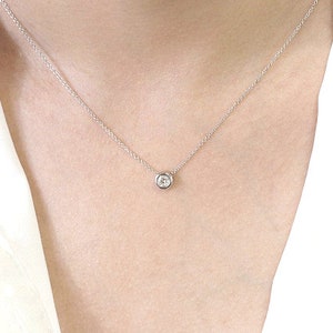 14K Diamond Bezel Necklace / Diamond Necklace / Diamond Solitaire ...