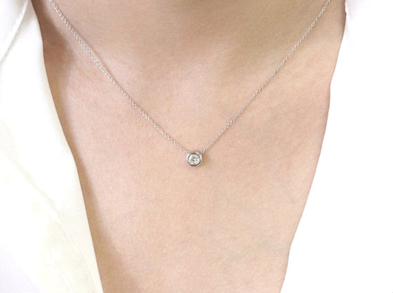 14K Diamond Bezel Necklace / Diamond Necklace / Diamond Solitaire Necklace / Diamond Bezel Pendant / Everyday Necklace / 14k Gold Necklace image 4