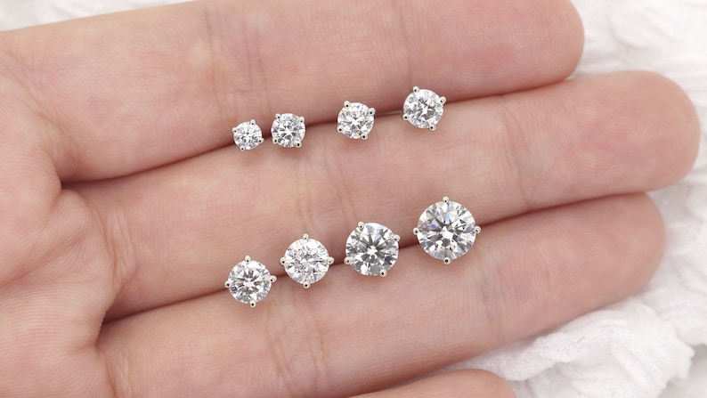 2.0ct pair 14K Gold Diamond Stud Earring / Lab Diamond Earring / Dainty Earring / Lab Grown Diamond Earring / 14K White Gold Earrings image 5