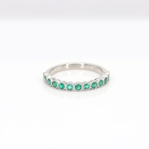 14K Natural Emerald Wedding Band / Emerald Band / Milgrain Wedding Band / Half Eternity Band / Emerald Ring / Stackable Ring image 9