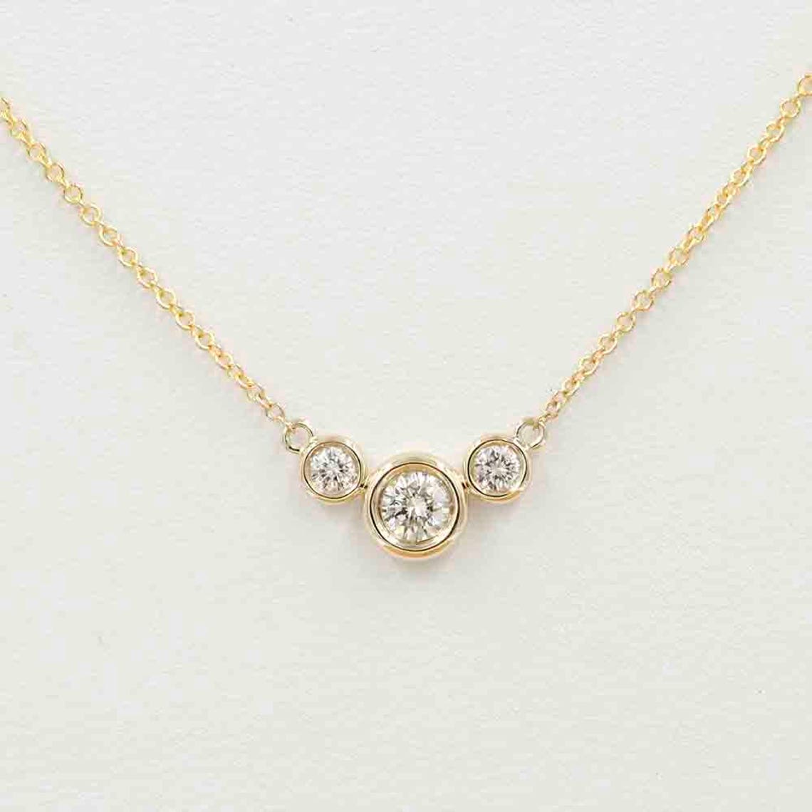 14K 3 Diamond Bezel Simple Necklace / Diamond Necklace / - Etsy