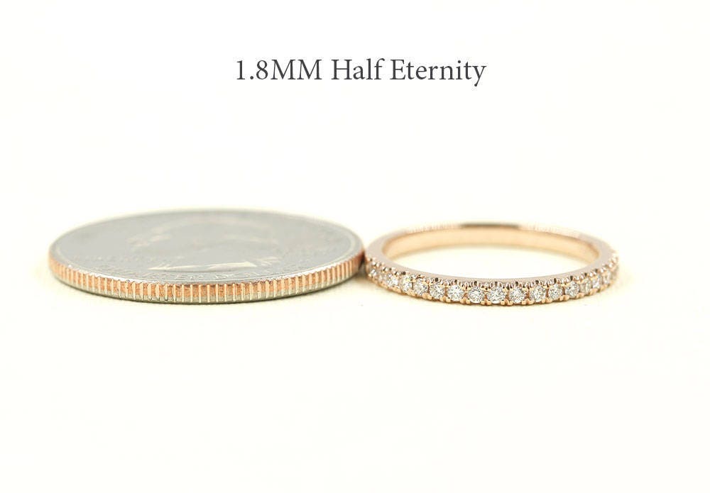 14K Solid Gold Diamond Half Eternity Wedding Band: Stackable Ring. Real ...