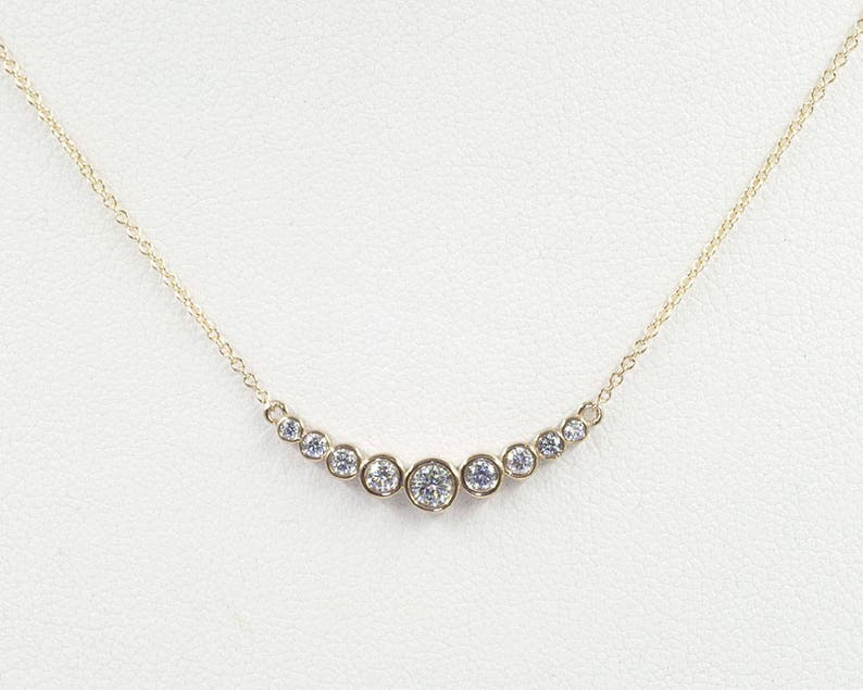 14K Diamond Bezel Curved Necklace / Diamond Necklace / Diamond - Etsy
