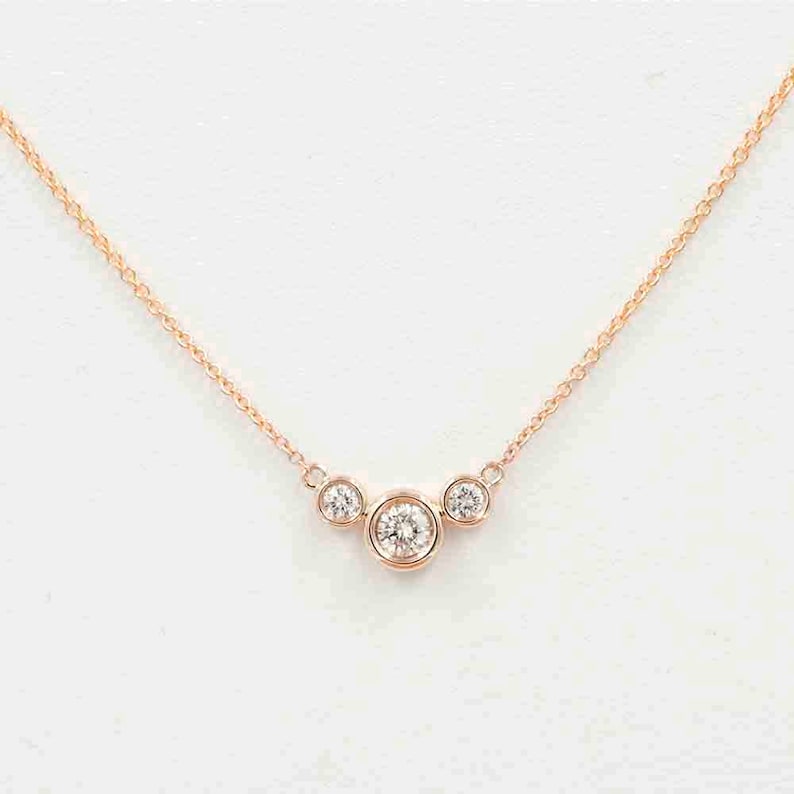 Dainty Diamond Necklace/diamond Bezel Necklace/14k Rose Gold Etsy