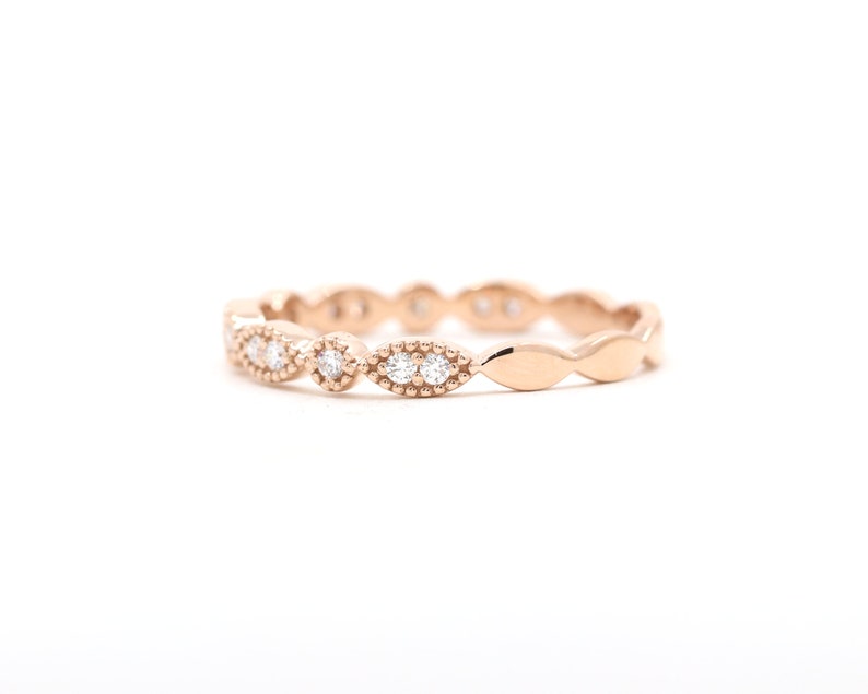 14K Vintage Diamond Wedding Band / Diamond Ring / Art Deco Ring / Matchable Band Ring / Stackable Ring / Vintage Diamond Band / White Gold image 6