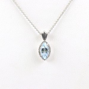 14K White Gold Aquamarine Necklace: Marquise Diamond Pendant