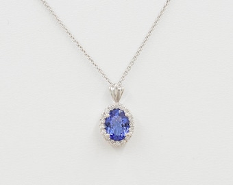 14K Oval Tanzanite Diamond Necklace / Diamond Necklace / Tanzanite Pendant / Tanzanite Necklace / White Gold / Women's Necklace