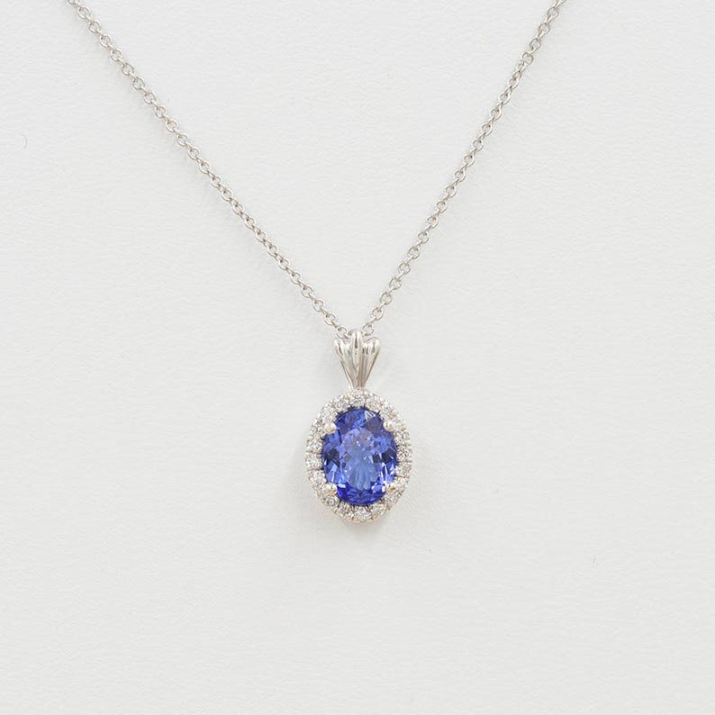 14K Oval Tanzanite Diamond Necklace / Diamond Necklace / Tanzanite Pendant / Tanzanite Necklace / White Gold / Women's Necklace image 1