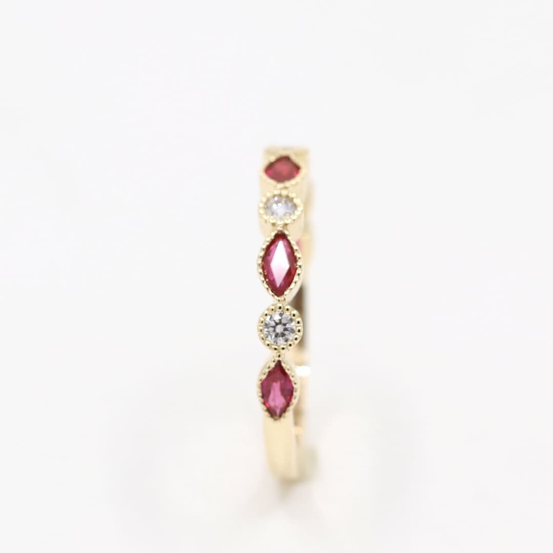 14K Rose Gold Art Deco Ruby Diamond Wedding Band - Etsy