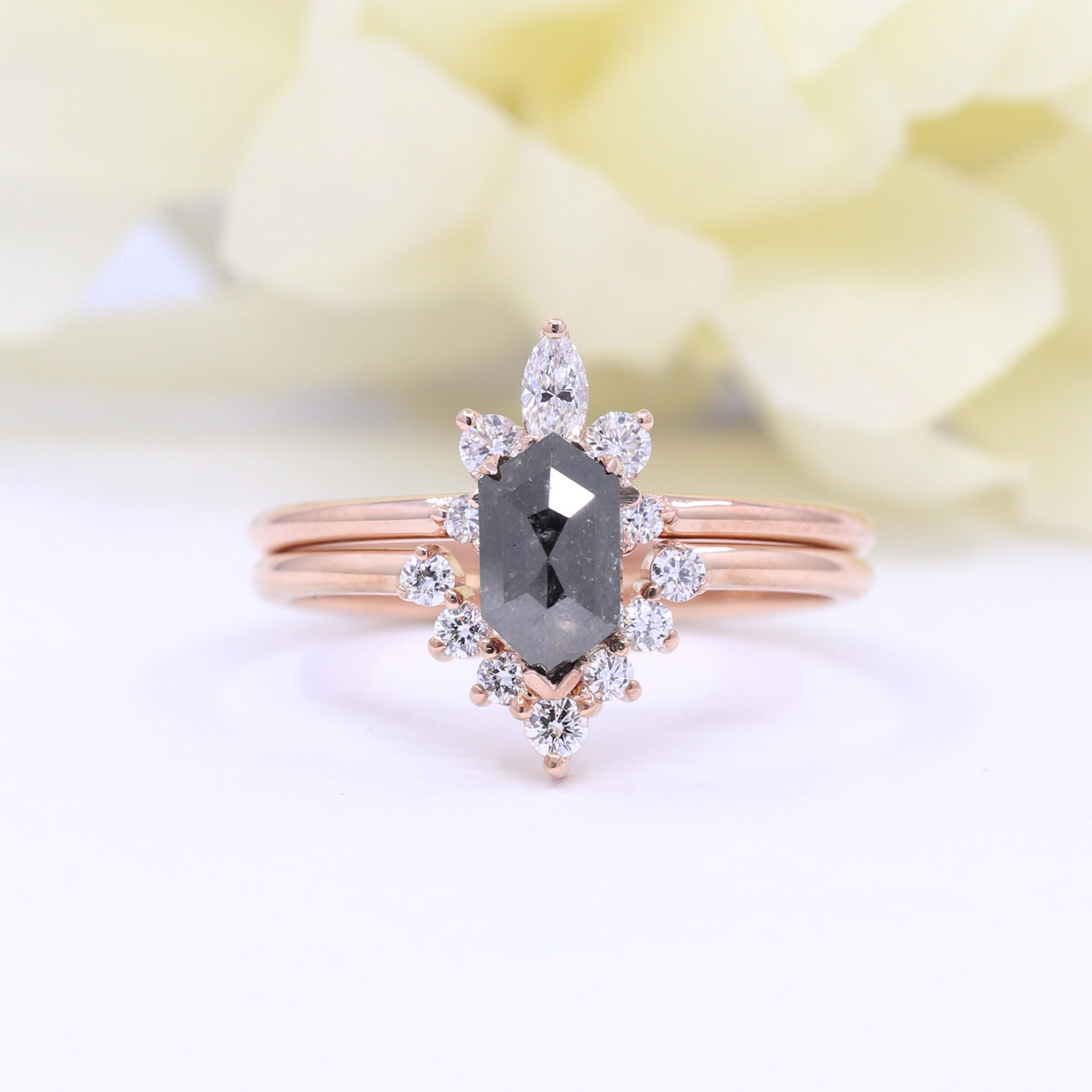 Salt and Pepper Diamond Ring.diamond Engagement Ring.14k Solid | Etsy
