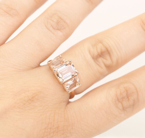 14K 3.6CT Morganite Engagement Ring Square Morganite Wedding Ring Square Morganite Ring Rose Gold Promise Ring Simple Wedding Ring Etsy