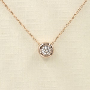 14K Diamond Bezel Necklace / Diamond Necklace / Diamond Solitaire Necklace / Diamond Bezel Pendant / Everyday Necklace / 14k Gold Necklace image 2