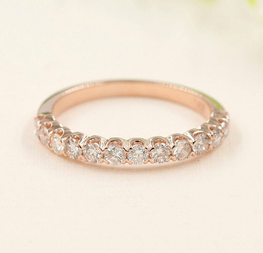 14K Gold Diamond Wedding Band: Half Eternity Stackable Ring - Etsy