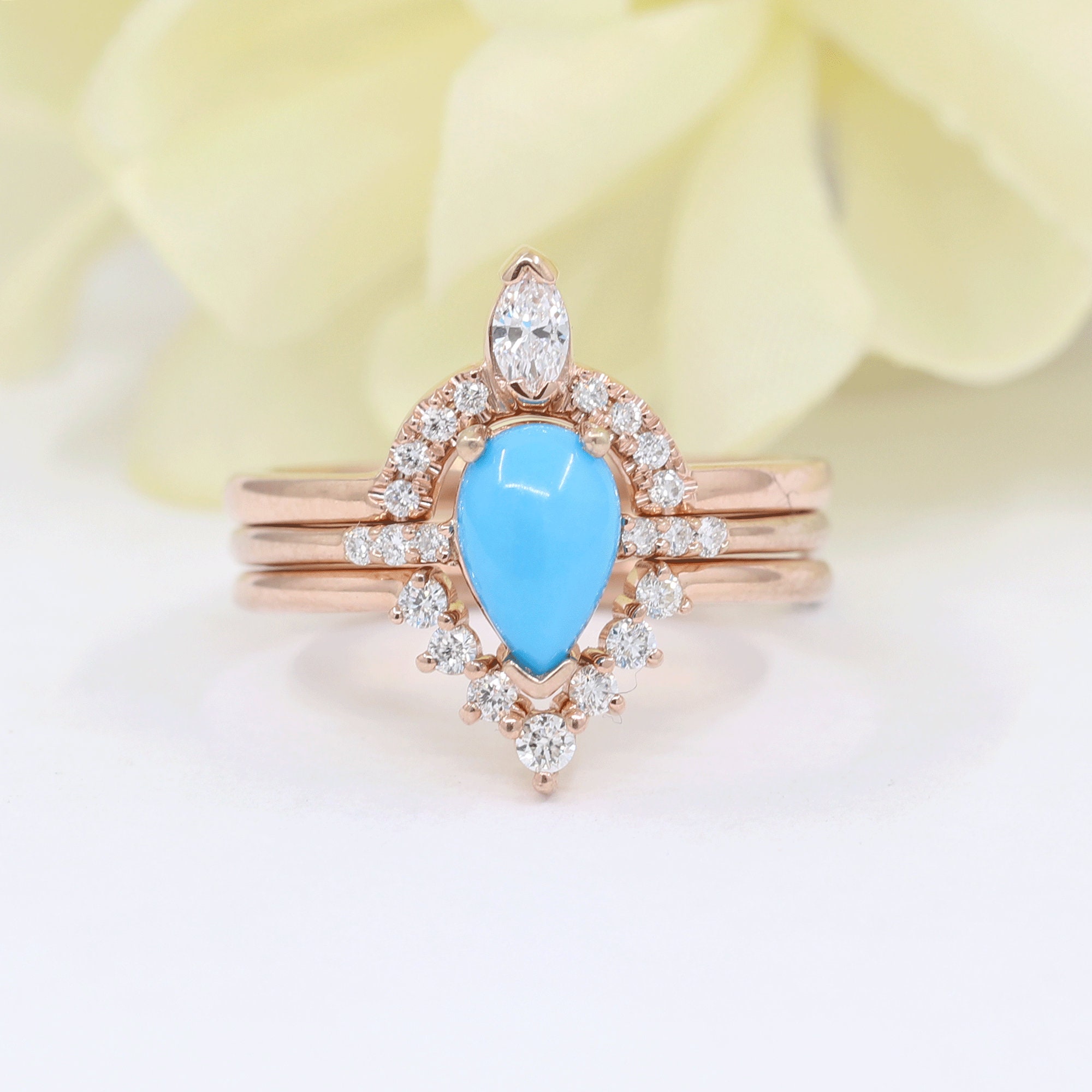 Unique Turquoise Wedding Ring Set.Diamond Matching Engagement Etsy
