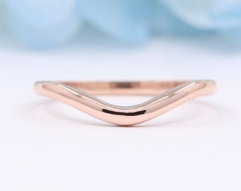 14K gouden gebogen trouwring/gebogen ring/gebogen bandring/contourring/14k gouden ring/trouwband/Rose goud/bijpassende band