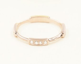 14K Rose Gold Diamond Bar Ring: Stackable Band