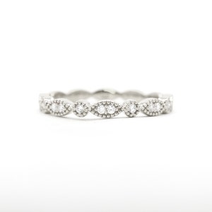 14K Vintage Diamond Wedding Band / Diamond Ring / Art Deco Ring / Matchable Band Ring / Stackable Ring / Vintage Diamond Band / White Gold image 7
