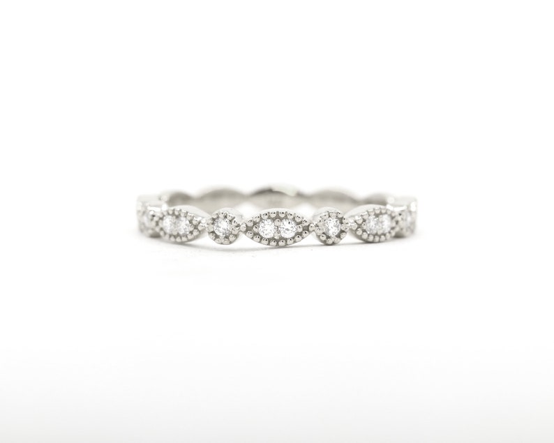 14K Vintage Diamond Wedding Band / Diamond Ring / Art Deco Ring / Matchable Band Ring / Stackable Ring / Vintage Diamond Band / White Gold image 7