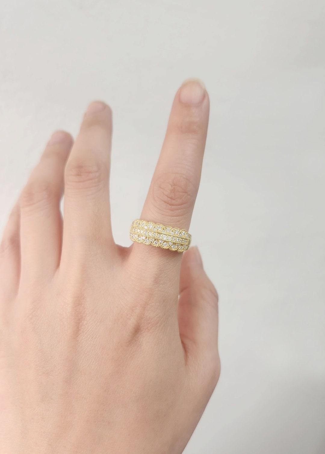 14K Diamond Art Deco Wedding Band: Rose Gold Promise Ring - Etsy