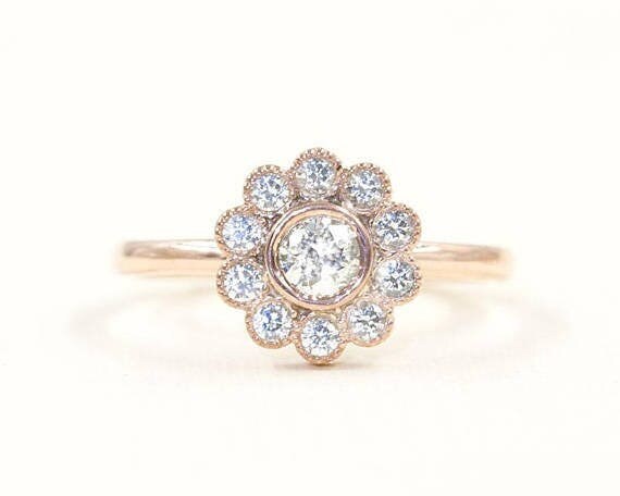 Bezel Diamond Ring.diamond Engagement Ring.14k Solid Gold & - Etsy