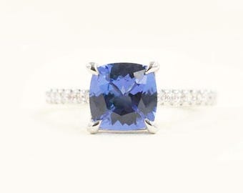 14K White Gold Cushion Tanzanite Diamond Engagement Ring