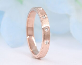 14K Diamond Bezel Brushed Finish Band / Diamond Bezel Ring / Wedding Band / Brushed Finish Band / Rose Gold / Promise Ring / Simple Band